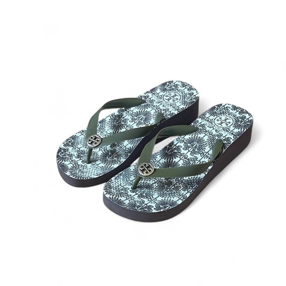 Tory Burch Shoes - Tory Burch Wedge Flip Flip Sandals with Monogram Woman’s Size 7